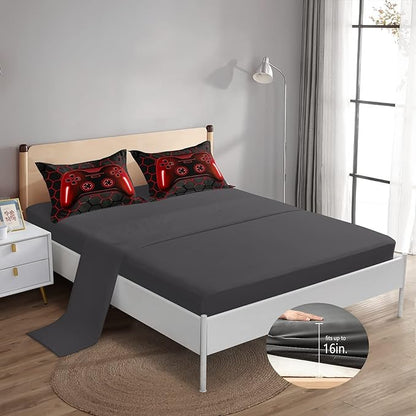 6 Pieces Bed in A Bag Gamer Bedding Set for Boys Kids Adult Gaming Comforters Set,Boys Bed in A Bag Set Full Size Comforter with Fitted Sheet Flat Sheet Pillowcase pillowsham,DJTH5027Full