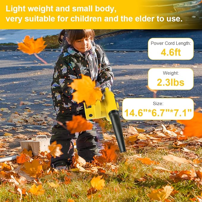 Corded Electric Leaf Blower,2 in 1 Small Handheld Lightweight Sweeper/Vacuum,110V 400W Portbale Blower for Leaf/Snow/Dust Blowing (Yellow)