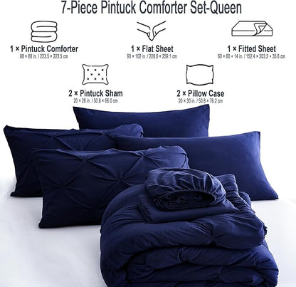 Ubauba 7pc Bed Comforter Set Queen Size, 7 Piece Dark Blue Bedding Sets with Comforters and Sheets, Royal Blue Soft and Fluffy Bed in a Bag Set (Navy,Queen)