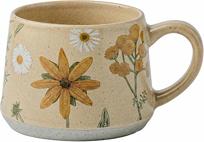 Ceramic Coffee Mug, 13oz Floral Design Pottery cute mugs, Ideal Gift for Women unique vintage pretty coffee mugs (Graceful Bloom)