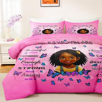 Black Girl Comforter Set Full for Kids Teens,God Says You are Comforter Set for Black Women,Black Girl Magic Bedding Set,African American Girl Bed Bedroom Set