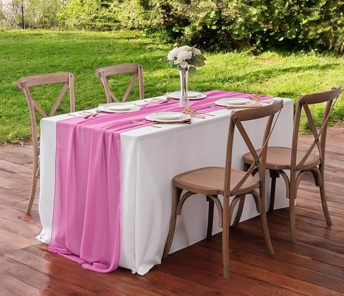 Pack of 25 | Rose Pink | 10ft Chiffon Table Runner 29x120 Inches Long Romantic Rustic Sheer Gauze Runner for Wedding Bridal Shower Birthday Banquets Engagement Spring Easter Boho Decorations