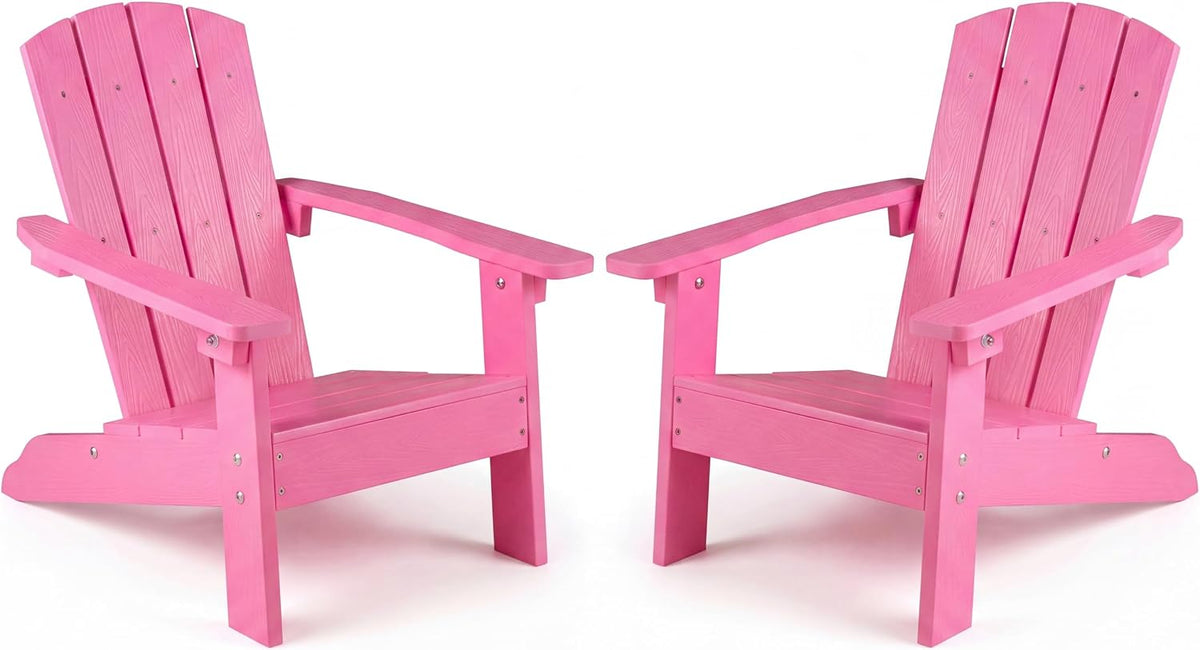 Costzon Kids Adirondack Chair, All-Weather HIPS Patio Chair with High Backrest, Armrests, Fire Pit Chair for Kids Ages 3-8, Indoor Outdoor Kids Patio Lounge Chair for Garden, Lawn, Yard (2, Pink)