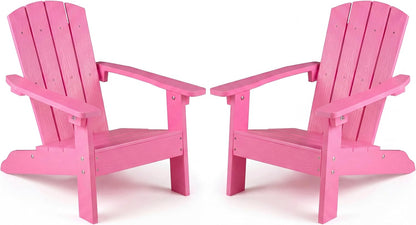 Costzon Kids Adirondack Chair, All-Weather HIPS Patio Chair with High Backrest, Armrests, Fire Pit Chair for Kids Ages 3-8, Indoor Outdoor Kids Patio Lounge Chair for Garden, Lawn, Yard (2, Pink)