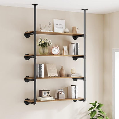 Pynsseu Industrial Iron Pipe Shelf Wall Mount, Farmhouse DIY Open Bookshelf, Pipe Shelves for Kitchen Bathroom, bookcases Living Room Storage, 2Pack of 4 Tier