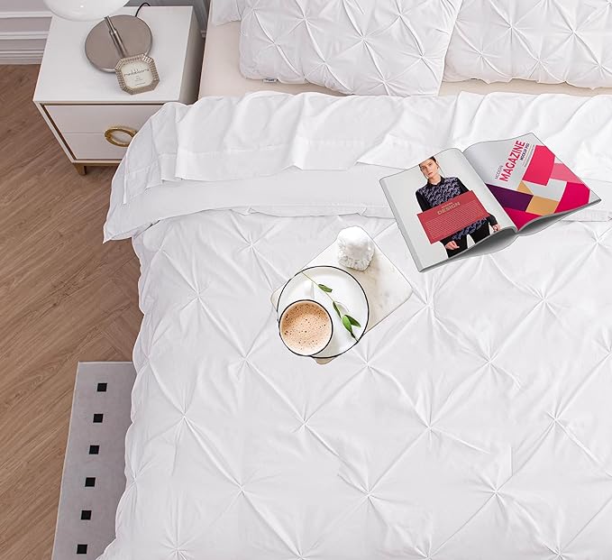 LANE LINEN California King Comforter Set, 7 Piece Cal King Bed in a Bag, Pintuck Cal King Bedding Set, Soft Cali King Bed Set, Cal King Bedding Comforter Sets with Sheets, Pillowcases & Shams - White