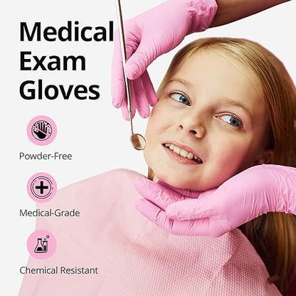 SwiftGrip Pink Nitrile Gloves, 3-mil, Industrial Gloves Disposable Latex Free, for Cleaning & Esthetician, Rubber Powder-Free, 100-ct Box (Large)