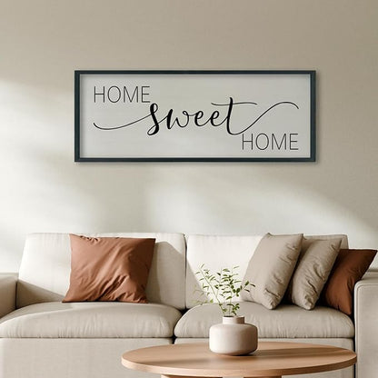 SRSZHIYUE Home Sweet Home Sign 40"x15" for Farmhouse Rustic Large Family Living Room Over Couch Modern Horizontal Wall Decor, Wood Framed Plaques Art Decorative (Black)