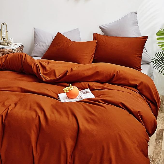 Rust Comforter Sets Full Size Burnt Orange Bedding Set Reddish Caramel Color Terracotta Bed Set 3 Pieces Women Lightweight Solid Burnt Orange Color Blanket Rust Quilts Set Breathable Comforter