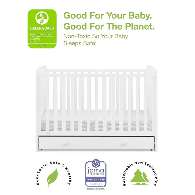 Delta Children babyGap Graham 4-in-1 Convertible Crib with Storage Drawer + Brannan Bear Bookcase with Bins + Brannan Bear Wall Shelf with 4 Hooks, Bianca White (Bundle)