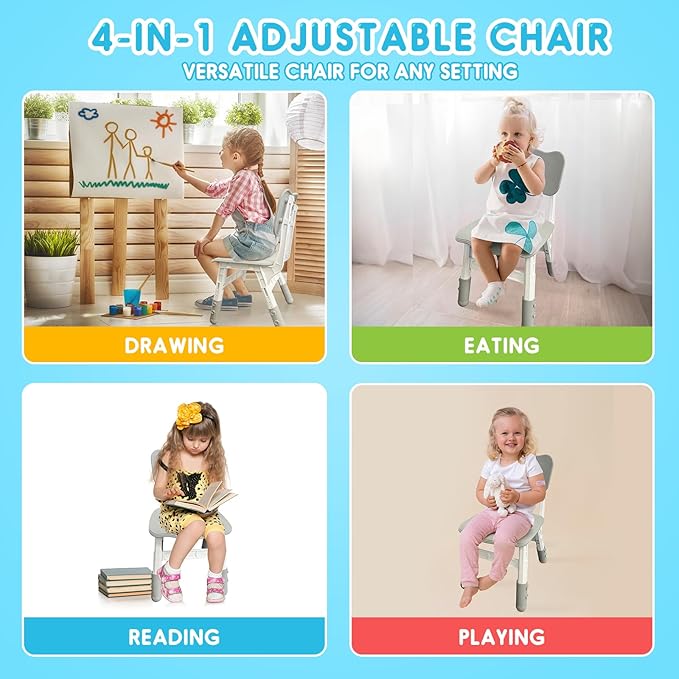 Kids Chair Height Adjustable Toddler Chair Max Load 220LBS Plastic Indoor Outdoor Chair for Children Age 1-6 School Home Daycare Use Grey