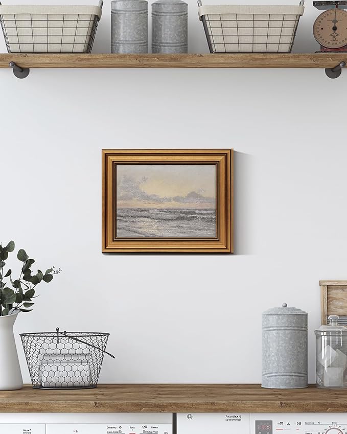 HUARCEY Gold Framed Vintage Wall Art for Living Room, Landscape Painting Prints Shelf Decor for Kitchen, Aesthetic Coastal Bedroom Wall Art, Christmas Gifts for Friends or Family ( Sea or Sky - 8"x10" )