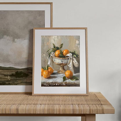 XOCUUI Farmhouse Still Life Picture Living Room - Rustic Vintage Decor for Bedroom - Tangerine Orange Fruit Moody Muted Oil Painting Art Deco Wall Art for Kitchen - 8x10inch Unframed