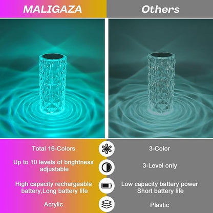 Rose Touch Lamp RGB Night Light, USB Rechargeable Touch Remote Control Crystal Light for Bedroom Living Room Home Decor Colorful Decorative Lights
