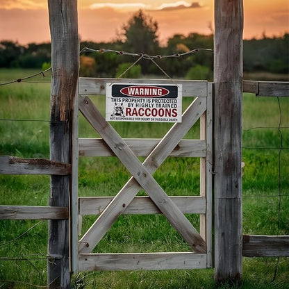 Funny Warning Signs, The Property is Protected By Highly Trained Raccoons Sign, Decorative Wood Hanging Wood Plaque, Raccoon Wall Decor, Backyard Decor, Home Garden Decor for Indoor Outdoor Use