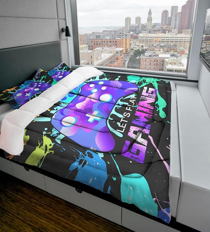 Sunnycitron Gaming Comforter sets for Boys Bedding Sets Kids Bed Comforter Set Gamer Bedding with Comforter Queen size Boys Teen Gamer Gamepad Comforter Set for Gaming bed,1Comforter 2Pillowcases