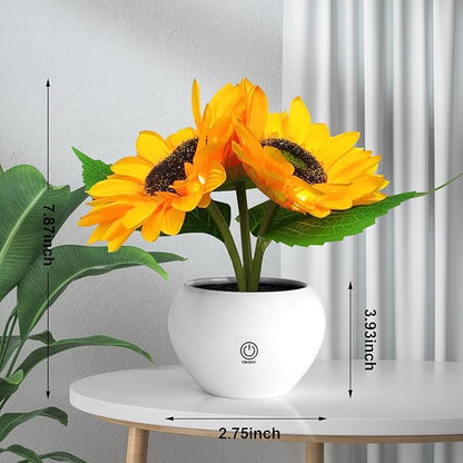 Rechargeable Sunflower Table Lamp - LED Artificial Flowers Desktop Lamp Night Light with Porcelain Vase, Cordless Touch Lamp for Bedroom Living Room Desk Decor, Birthday Gift for Her Girl Mom