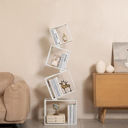 Bookshelf, 4-Tier Bookcase White, White Bookshelf, 4 Tier Bookshelf, 49''Tall Industrial Bookshelf, Modern Book Storage, Storage Shelves for CDs/Books/Home Decor, Display Shelf