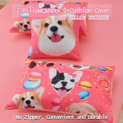 DORCAS Pink Twin Comforter Set for Girls Cute Dog Bedding Sets Twin Girls 6 Pieces Animal Twin Bed-in-A-Bag with Comforter,Sheets,Pillowcases for Kids