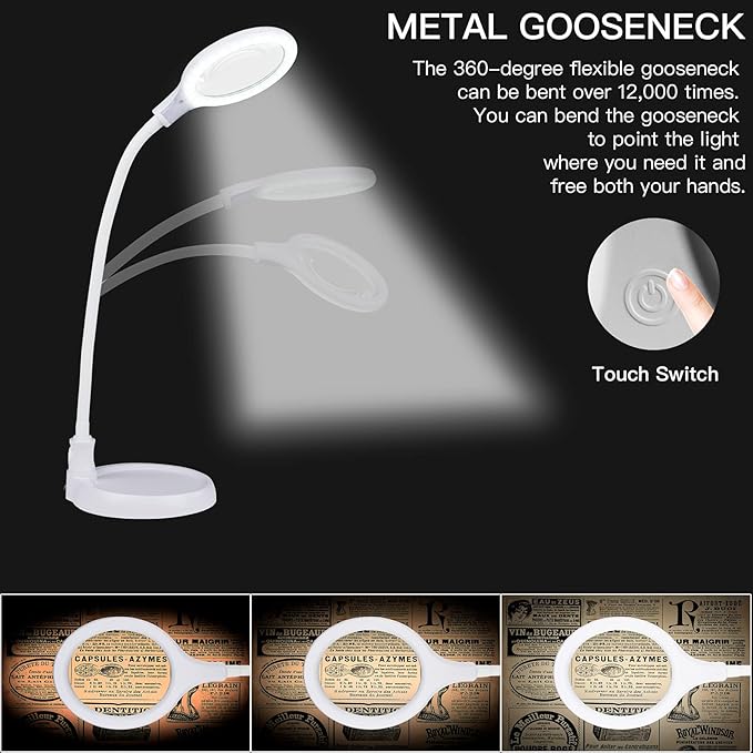 5X Magnifying Lamp，Lighted Magnifying Glass with Light and Stand Hands Free, Desk Magnifying Light, LED Magnifier Work Lamp for Reading, Crafts, Sewing, Hobbies.