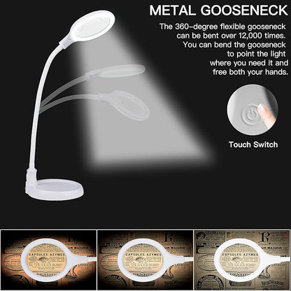 5X Magnifying Lamp，Lighted Magnifying Glass with Light and Stand Hands Free, Desk Magnifying Light, LED Magnifier Work Lamp for Reading, Crafts, Sewing, Hobbies.
