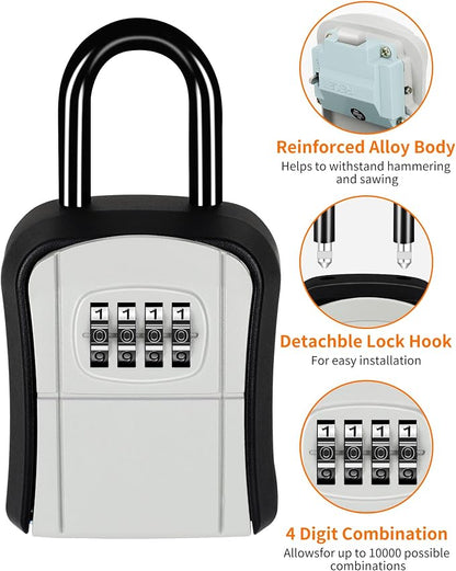 Portable Key Lock Box,Key Holder Safe Security Lock Box for Indoor, Outdoor, Garage, Garden, Store (1, Grey)