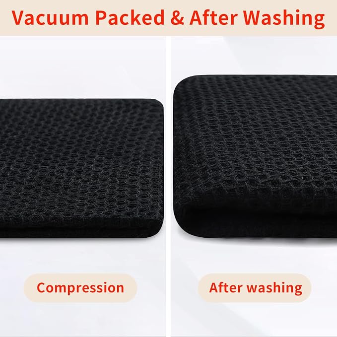 Homaxy 100% Cotton Oversized Waffle Weave Kitchen Towels 4-Pack, Black | 20 x 28 Inches, Ultra Soft Absorbent Dish Towels, Quick Drying Large Cleaning Towels