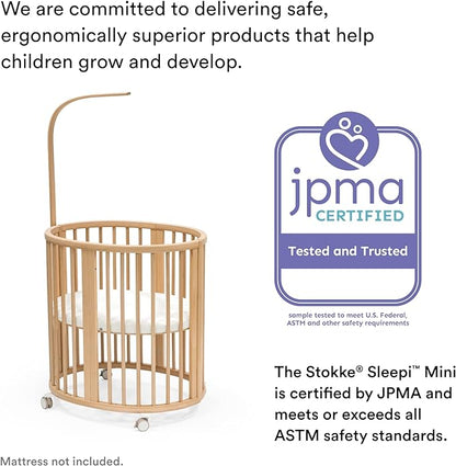 Stokke Sleepi Mini Bundle, Natural - includes Crib/Bed, Mattress & Drape Rod - Suitable for Ages 0-5 Years Old - Adjustable & Stylish