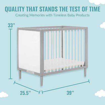 Lucas Mini Modern Crib with Rounded Spindles & Sunset 3” Extra Firm Fiber Crib Mattress, Greenguard Gold Certified, Waterproof Vinyl Cover, Baby Mattresses for Cribs