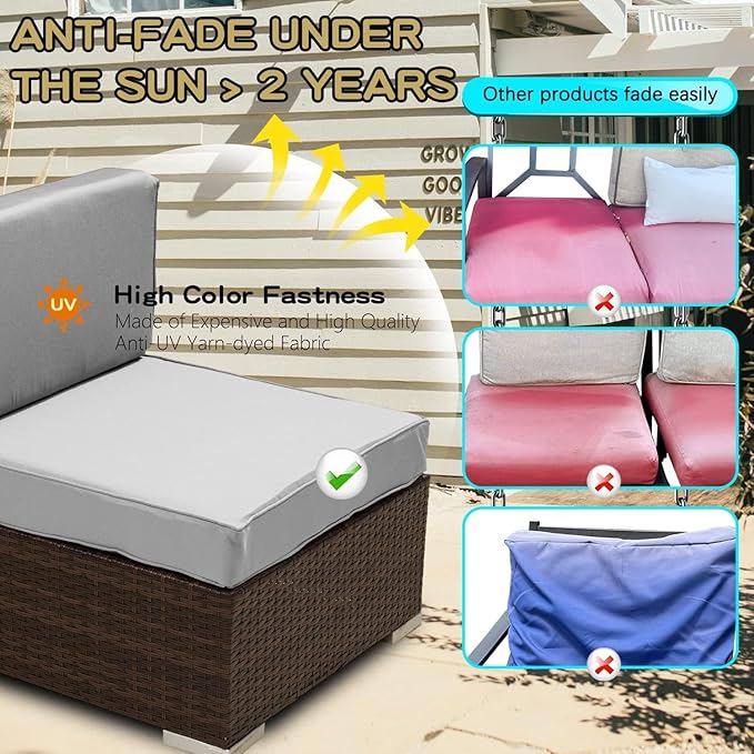 ClawsCover 9Pack Outdoor Seat and Back Cushion Replacement Covers Fit for 5 Pieces 4-Seater Wicker Rattan Furniture Patio Conversation Set Sectional Couch,Gray-Include Cover Only (Small)