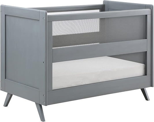 BreathableBaby Breathable Mesh 3-in-1 Convertible Crib (Toddler Bed Kit Sold Separately) — Gray — Two Adjustable Mattress Heights — Greenguard Gold Certified