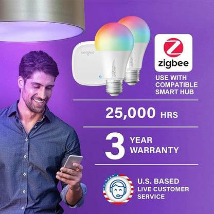 Sengled Smart Light Bulb Starter Kit, Smart Bulbs that Work with Alexa, Google Home, Color Changing Light Bulb, Alexa Light Bulbs, A19 E26 Dimmable Bulbs 800LM, 8.6W (60W Equivalent), 2 Pack with Hub