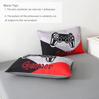KAKKI 4 Piece Boys Twin Gamer Comforter Set with Sheets, 3D Colorful Video Game Controller Comforter for Kids Teen, All Season Soft Microfiber Gaming Bedding Set(Red,Twin)