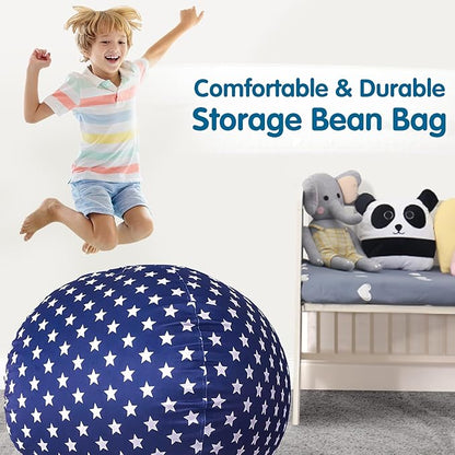 Lukeight Stuffed Animal Storage Bean Bag Chair Cover for Kids, Zipper Beanbag Chair Cover for Organizing Toddler & Kids' Rooms Plush Toys (Stars Navy Velvet, X-Large)