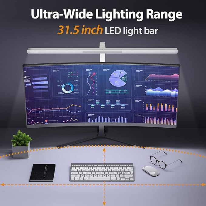 Quntis LED Desk Light, 31.5'' Super Bright Wide Desk Lamps for Home Office, 20W Dimmable 5 Brightness & 4 Color Architect Clamp Task Lamp, Flexible Gooseneck Office Light for Monitor Workbench Studio