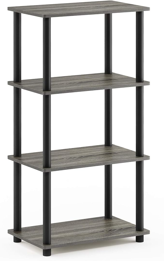 Furinno Turn-N-Tube No Tool 4-Tier Storage Shelf, Narrow, French Oak Grey/Black