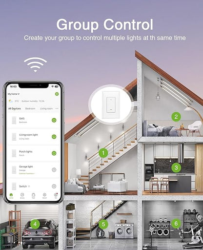 GHome Smart Switch,Smart Wi-Fi Light Switch Compatible with Alexa and Google Assistant 2.4Ghz, Single-Pole,Neutral Wire Required,UL Certified,Remote/Voice Control, No Hub Required (4 Pack)