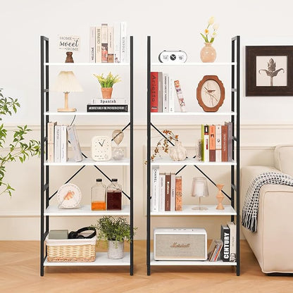 Yoobure 5 Tier Bookshelf - Tall Book Shelf Modern Bookcase for CDs/Movies/Books, Rustic Book Case Industrial Bookshelves Book Storage Organizer for Bedroom Home Office Living Room White