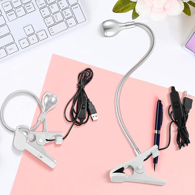 Big Chip 395nm UV LED Light Fixtures with Gooseneck and Clamp Mini Desk Light Clamp Portable Gooseneck for Outdoor Stall Gel Nail Curing, 5V USB Input(Silver,2 Pieces)