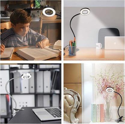 Desk Lamp Clip on Light, Desk Light 48 LED Lamp with 3 Lighting Modes, Dimmable 10 Brightness Levels, 360° Adjustable Gooseneck, Eye-Caring Small Lamp for Bed Headboard Reading（Included Adapter ）