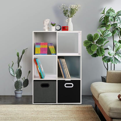 PATHIRA US Wooden Storage Bookcase 6-Cube, Fits 11 Inch Storage Bin, Modular Bookshelf Square Cabinet Organizer, Display Cube Shelves Compartments, White