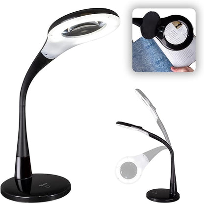 OttLite LED Desk Lamp with Adjustable Magnifier, Prevention Series - Designed to Reduce Eyestrain - Adjustable Flexible Neck, 4 Brightness Settings & Touch Controls - Crafting, Reading & Studying