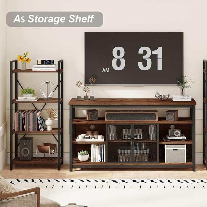 BON AUGURE Industrial 4 Tier Bookshelf, Modern Open Etagere Bookcase, Wood Metal Vintage Shelving Unit for Office Bedroom and Living Room (Rustic Oak)