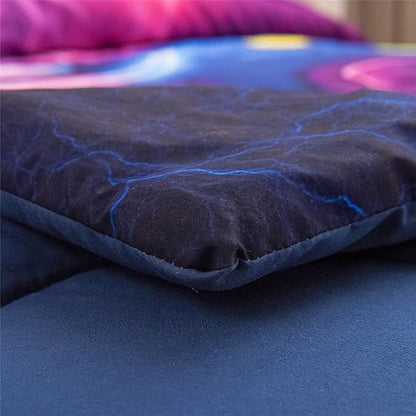 Meeting Story Gamer Gaming Bedding Sets Red Blue Lightnings Gamepad Comforter Set for Boys Games Console Action Buttons Novelty Colorful Modern Room Decor Home Quilt Set (Blue-Purple, Twin)