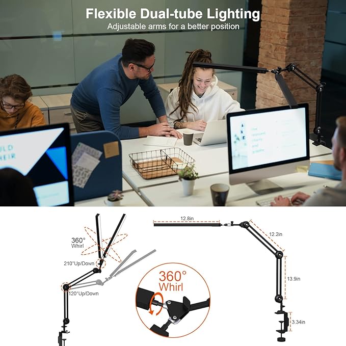 Bright 24W Clamp Desk Lamp - Adjustable Color and Brightness - Perfect for Home Office, Studio, and Reading