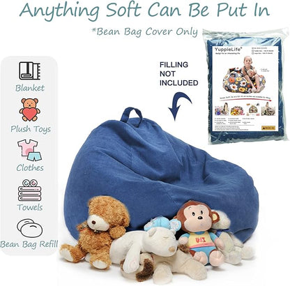 YuppieLife Stuffed Animals Bean Bag Chair Cover Candy-Colored Bean Bag（Just Cover, No filling）/Extra Large Stuff 'n Sit Organization/Toy Storage Bag/Kids Toys Organizer（38'',Navy blue）