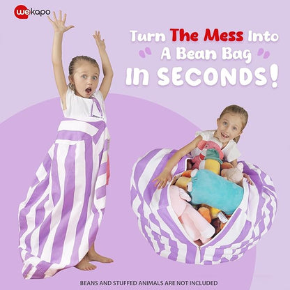 Wekapo Stuffed Animal Storage Bean Bag Chair Cover for Kids | Stuffable Zipper Beanbag for Organizing Children Plush Toys Large Premium Cotton Canvas