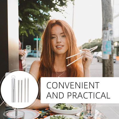 1 Set Folding Chopsticks Travel Utensils with Case Stainless Steel Tableware Retractable Chopsticks Chinese Outdoor Cutlery 304 Stainless Steel Foldable Student Noodle