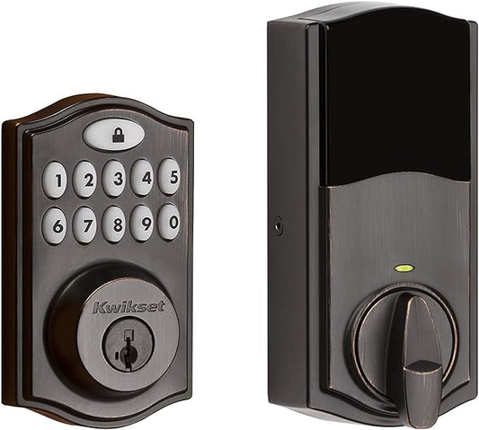 Kwikset 914 Traditional Keypad SmartCode Electronic Deadbolt Smart Lock featuring SmartKey Security and ZigBee 3.0 Technology in Venetian Bronze