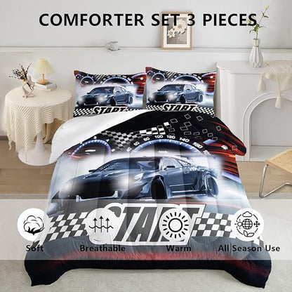 Axolotl Race Car Comforter Set Twin Size,Extreme Sports Bedding Set for Boys Teens Kids Girls Room Decor,Cool Speed Luxury Car Quilt Bed Set with 1 Comforter 2 Pillowcases Car Racing Gifts